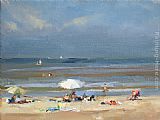 Unknown Sunny at the beach white parasol painting